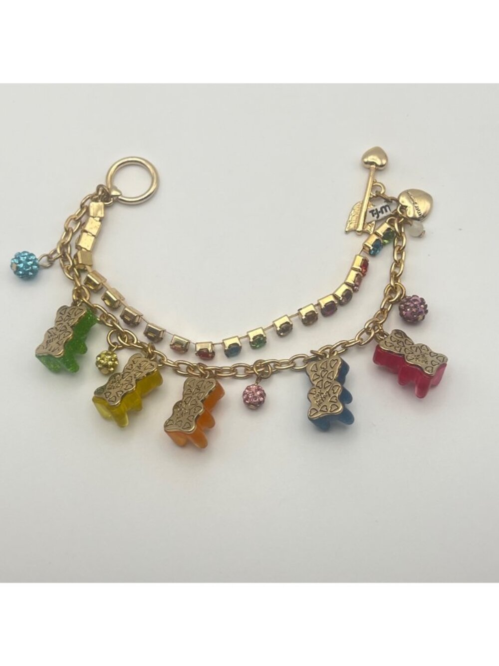 Betsey Johnson Rainbow Gummy Bear Charm Bracelet Rhinestones 8" Gold-Tone NWOT - Picture 7 of 14